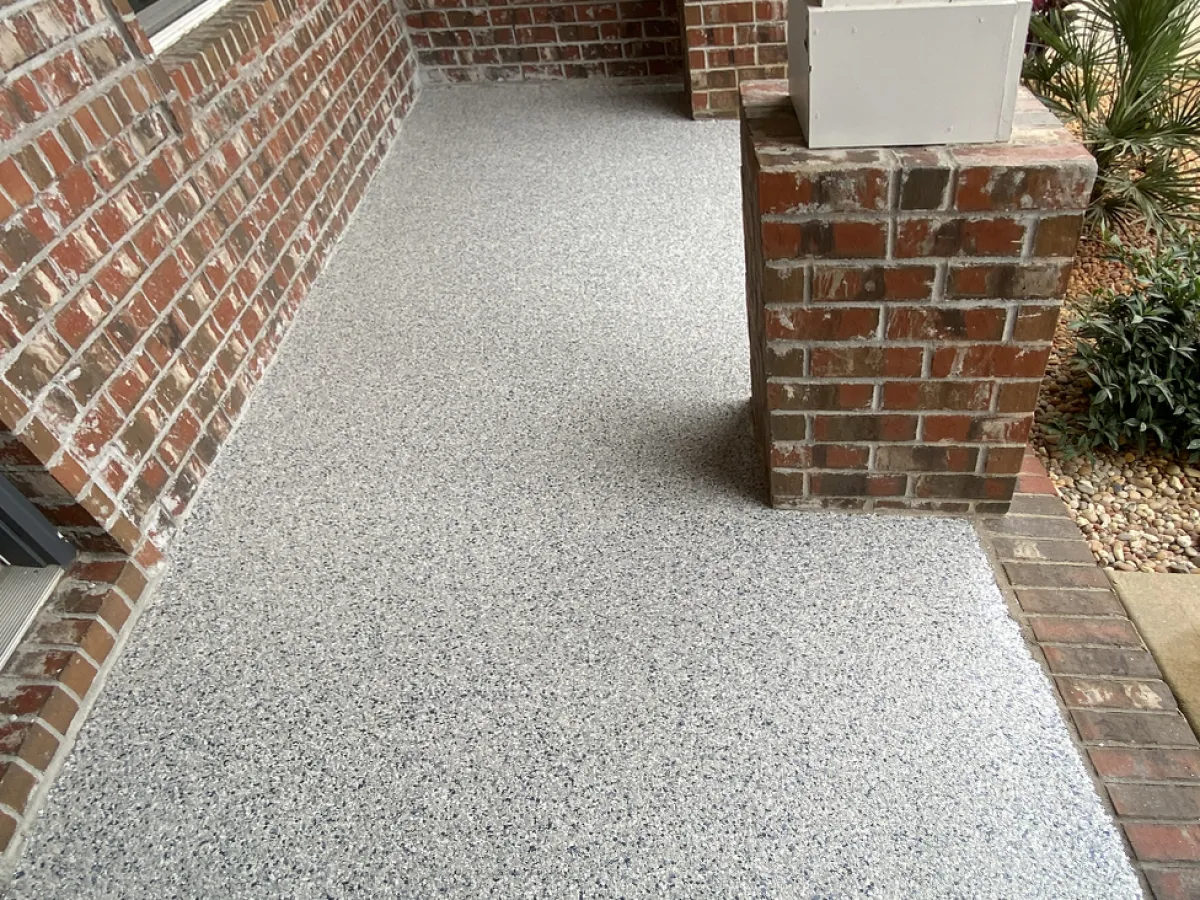 Finished flake-coated porch walkway