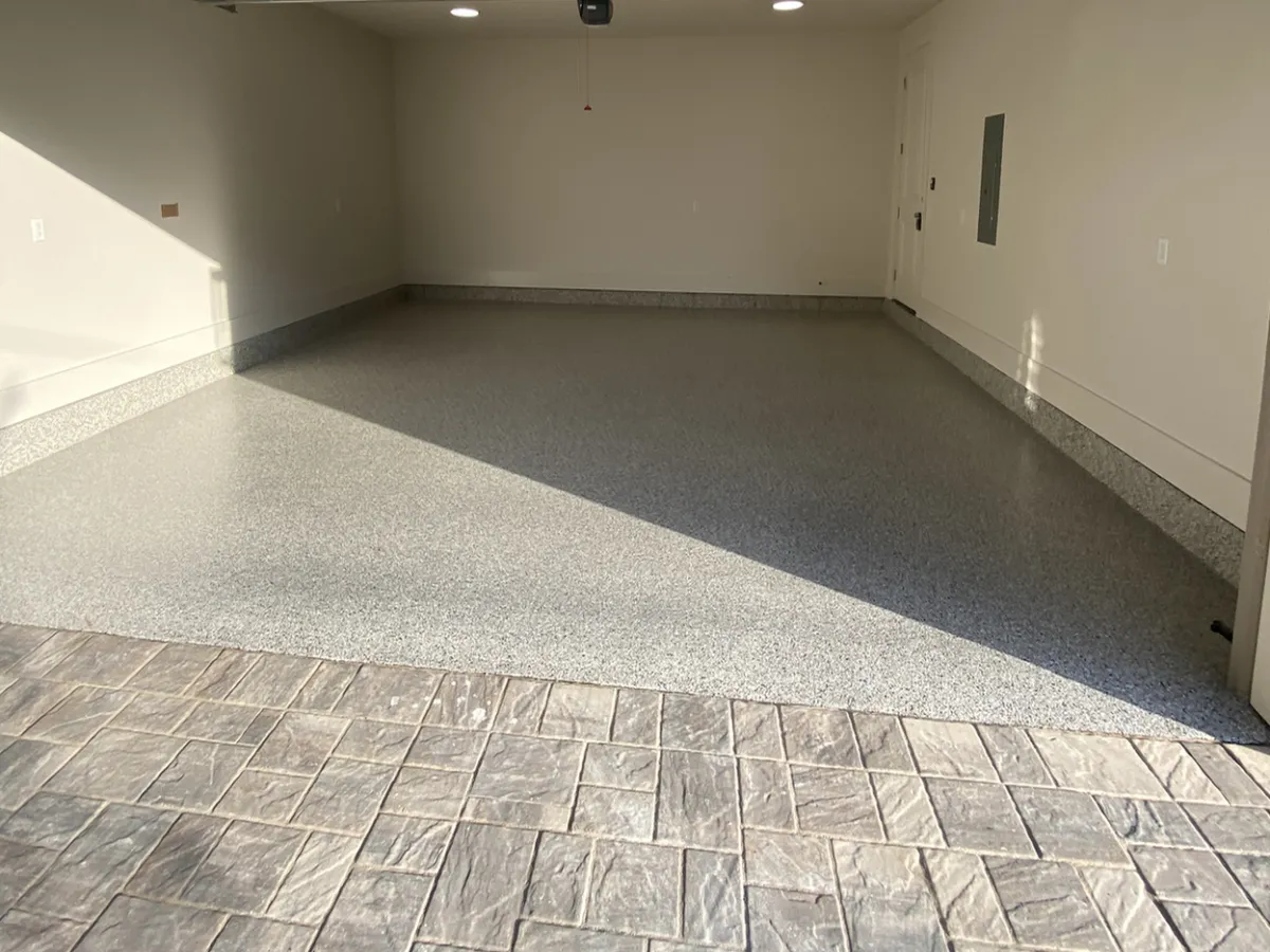 Finished flake-coated garage
