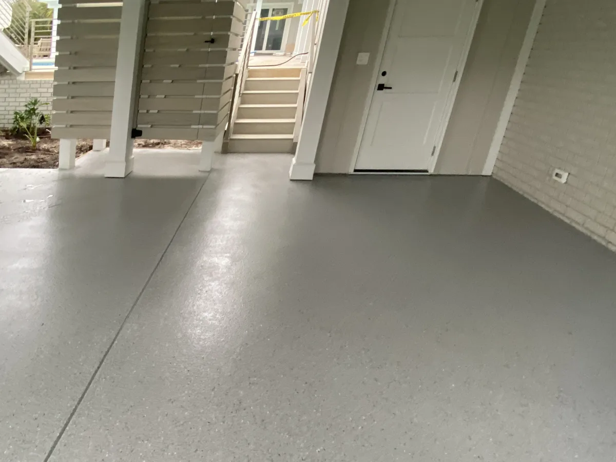Finished flake-coated covered patio
