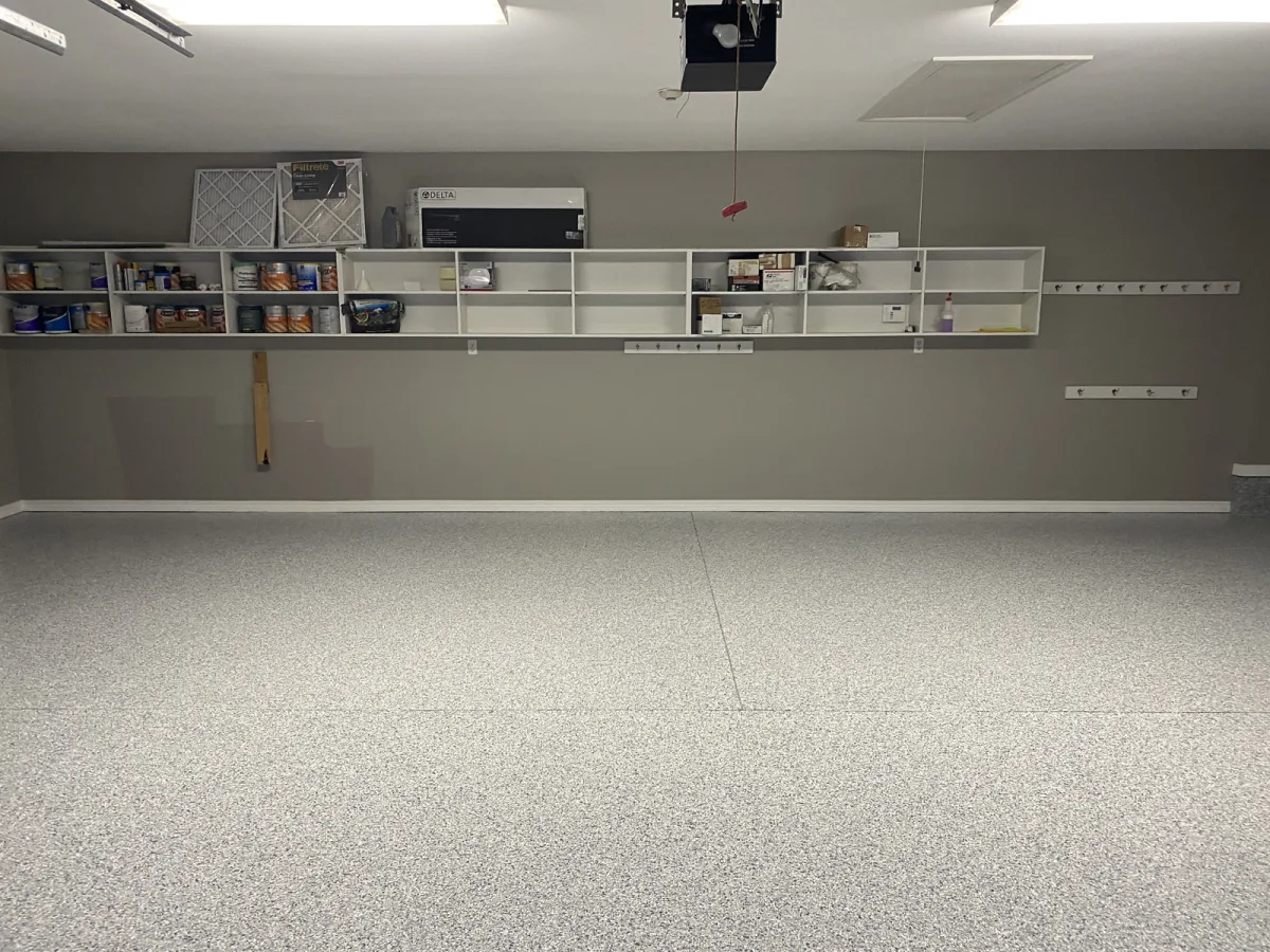 Finished flake-coated garage